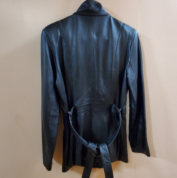 NINE WEST LEATHER THREE QUATER LENGTH LEATHEJACKET - Picture 2 of 7